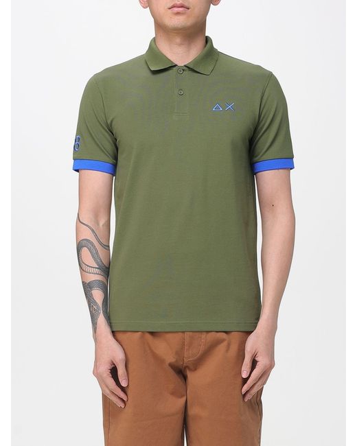 Sun 68 Green Cotton Polo Shirt for men