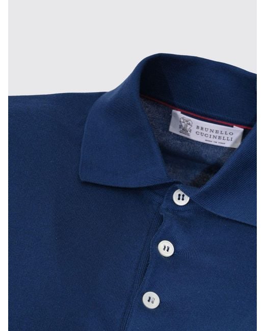 Brunello Cucinelli Blue Knit Polo Shirt for men