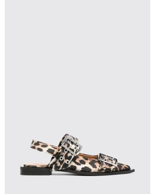 Ganni White Animal Print Recycled Polyester Slingback Ballerina Flats