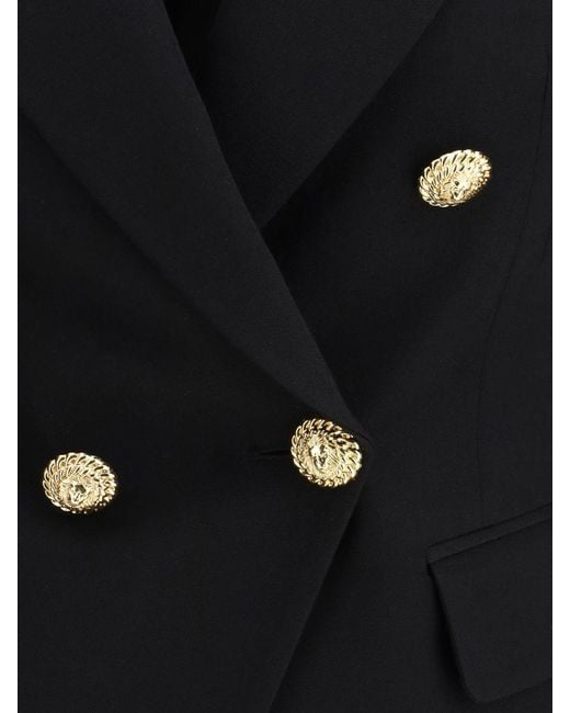 Balmain Black Double-Breasted Wool Blazer With Embossed Buttons And Peak Lapels