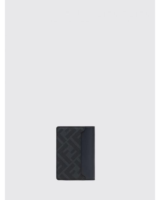Fendi White Squared Ff Coated Cotton Leather Card Holder for men