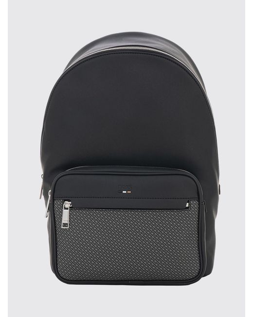 Boss Black Faux-Leather Backpack With Emed Logo And Front Zip Pocket for men