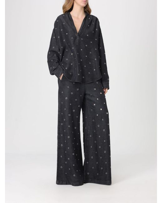 Pinko Gray Denim Blouse With Metal Eyelets