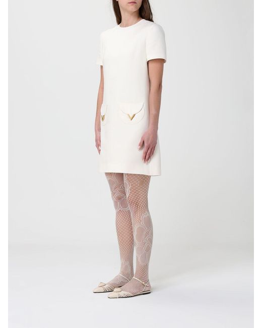 Valentino White Vlogo Virgin Wool And Silk Mini Dress
