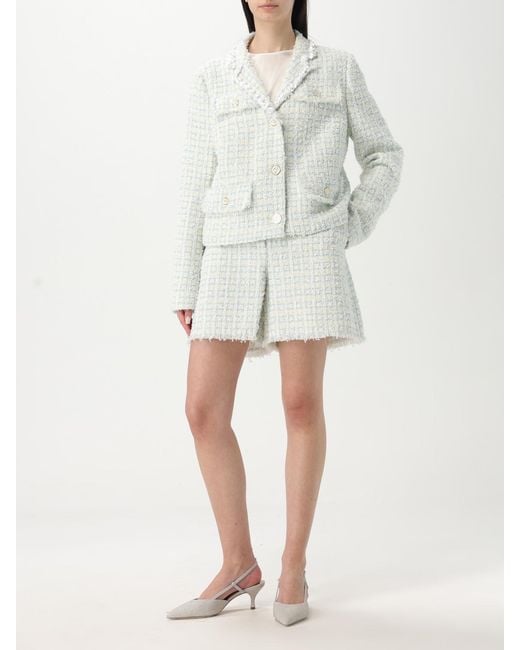 Karl Lagerfeld White Tweed Jacket Skirt Set Frayed Hem