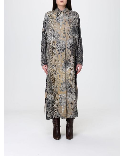 Antonio Marras Gray Relaxed Fit Graphic Print Viscose Midi Shirt Dress