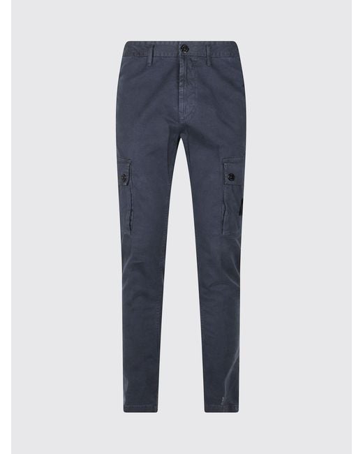 Stone Island Blue Stretch Organic Cotton Cargo Trousers With Compass Logo for men