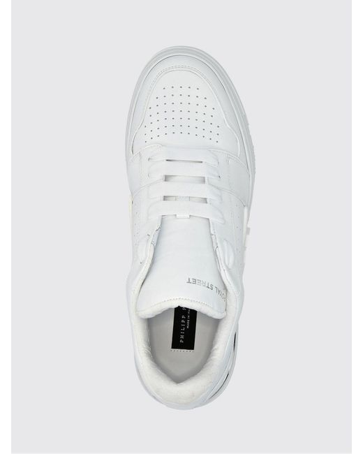 Philipp Plein White Royal Street Smooth Leather Sneakers With Hexagon Logo for men