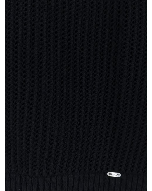 Represent Black Cotton Blend Knit Polo Shirt for men