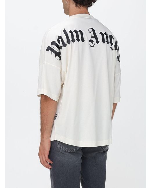 Palm Angels White Relaxed Fit Cotton T-Shirt With Logo And Dropped Shoulders for men