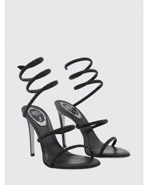 Rene Caovilla White Cleo Crystal-Embellished Spiral Strap High-Heeled Sandals