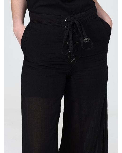 Pinko Black High-Waisted Wide-Leg Cotton Palazzo Pants With Drawstring
