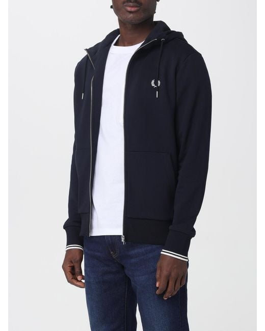 Fred Perry Blue Hooded Zip Sweatshirt for men
