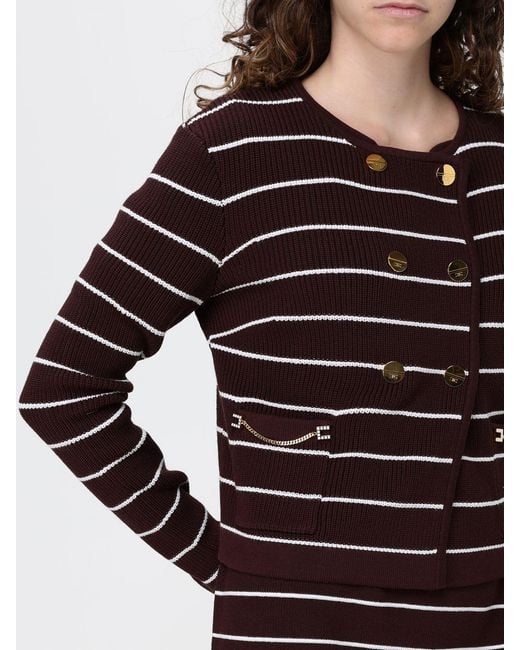 Elisabetta Franchi Black Striped Viscose Cardigan