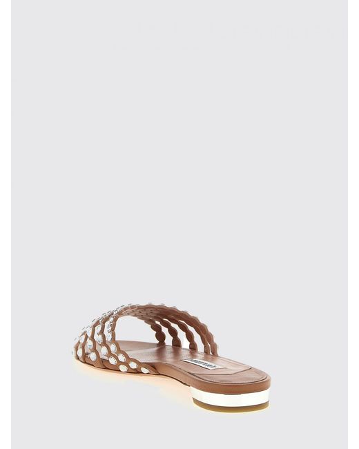 Aquazzura Pink Tequila Leather Slippers With Rhinestones