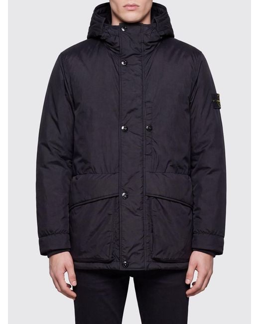Stone Island Blue Short Water-Repellent Parka With Adjustable Hood And Logo for men