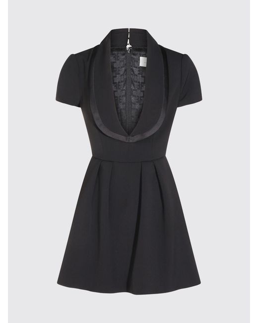 Elisabetta Franchi Black Flared Crêpe Mini Dress With Shawl Collar And Short Sleeves