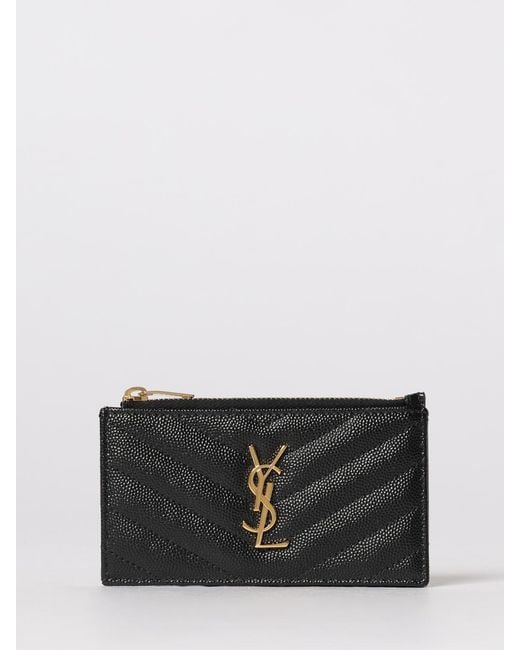 Saint Laurent Black Cassandre Kreditkartenetui Aus Grain De Poudre Leder