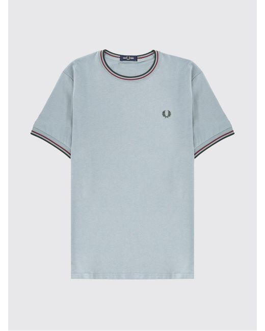 Fred Perry Blue Cotton T-Shirt With Logo for men