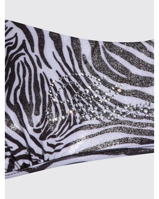 Blumarine Blue Zebra Print Stretch Polyester Bikini Top