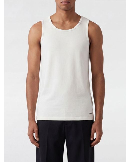 AMISH White Basic Slim Fit Cotton Tank Top With A Classic Round Neckline for men