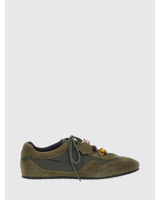 CECILIE BAHNSEN Green Blaise Suede And Nylon Sneakers With Beads