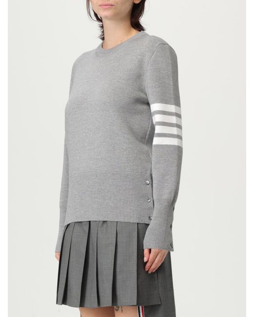 Thom Browne Gray Wool Crewneck Sweater With 4-Bar Stripe