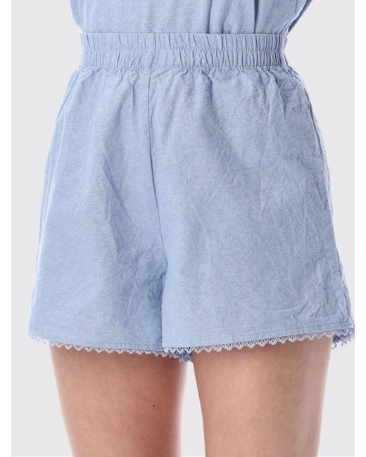 American Vintage Blue High-Waisted Cotton Shorts With Elasticated Waist