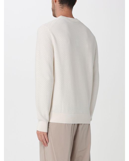 Boss White Pure Cotton Crewneck Jumper With Dropped Shoulders And Ribbed Trims for men