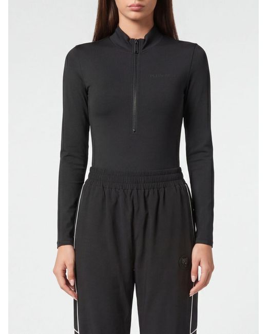 Philipp Plein Black Technical Stretch Fabric Bodysuit