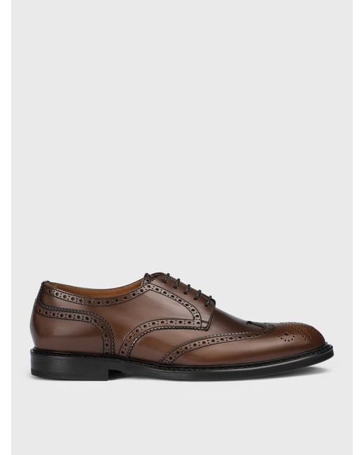 Doucal's Brown Leather Derby Shoes With Brogue Detail for men