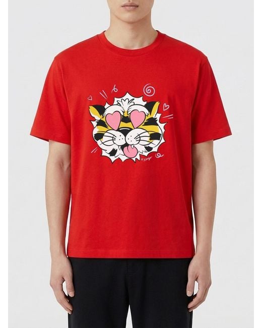 KENZO Red Printed Cotton T-Shirt for men