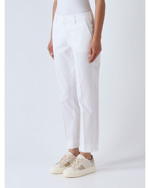 PT Torino White Cotton Slim Trousers