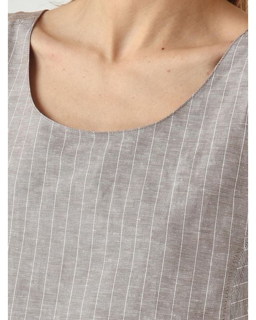 Max Mara Gray Pinstriped Linen And Cotton Top