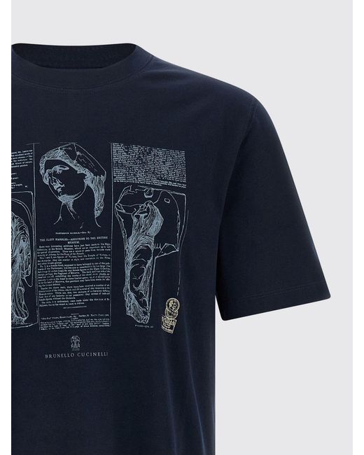 Brunello Cucinelli Blue Printed Cotton T-Shirt for men
