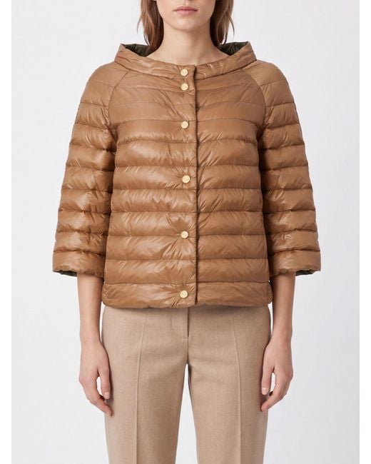 Herno Brown Reversible Round-Neck Cropped Down Jacket
