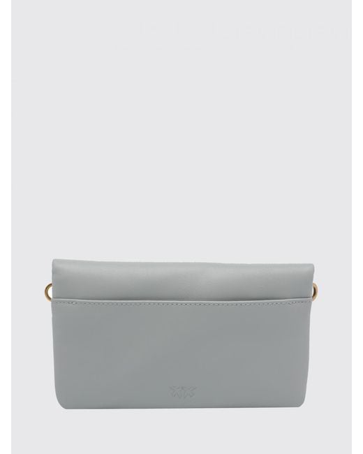 Pinko Gray Love Bag Click Horizzontal Classic Leather Bag