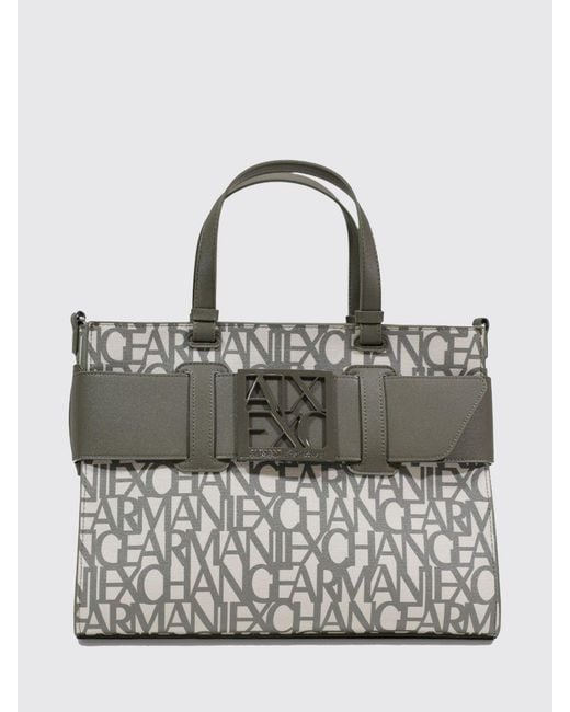 ARMANI EXCHANGE Gray All Over Logo Canvas Bag