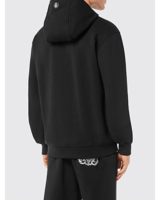 Billionaire Black Cotton Hoodie With Baroque Print for men