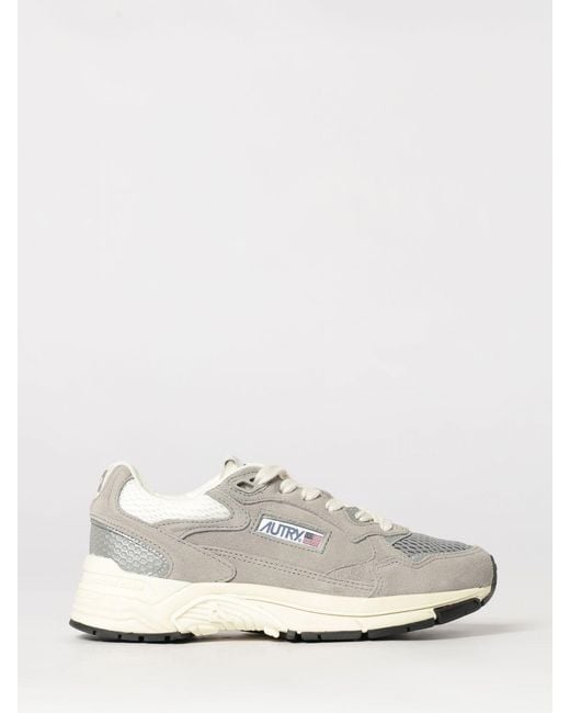 Autry White Hyperway Two-Tone Leather And Mesh Sneakers With Cut-Out Logo