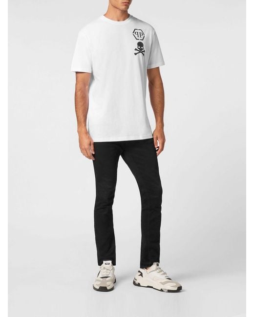 Philipp Plein White Cotton T-Shirt With Skull And Logo Print for men
