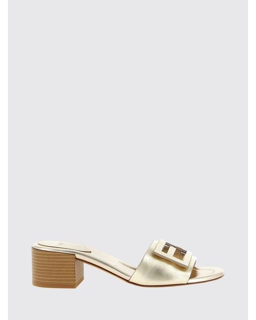Fendi Natural Laminated Leather Baguette Mules