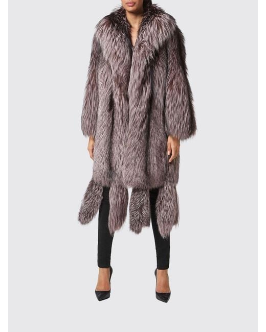 Philipp Plein Pink Shawl Collar Fox Fur Coat With Fringes