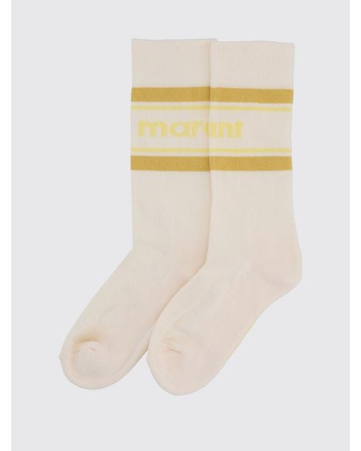 Isabel Marant Yellow Jacquard Logo Stretch Cotton Socks