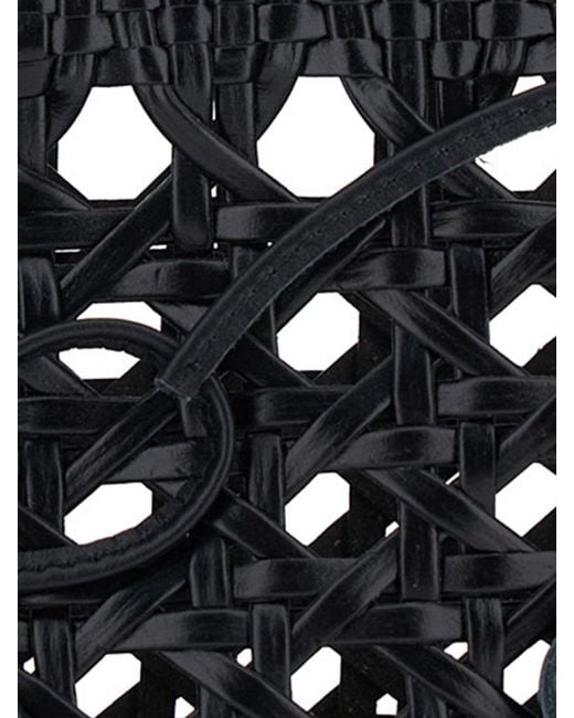 OSOI Black Biscuit Woven Recycled Leather Handbag With Double Handle