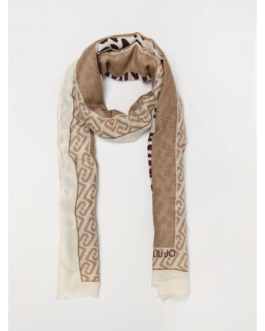 Liu Jo Natural Viscose Scarf With Animal Print And Monogram