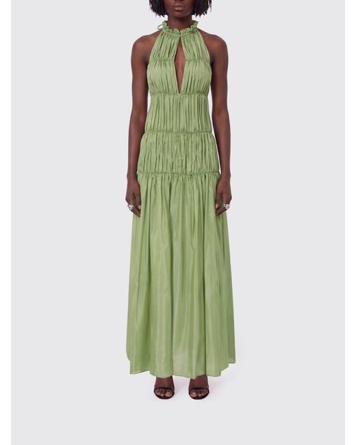 Semicouture Green Cotton Poplin Halterneck Long Ceremonial Gown