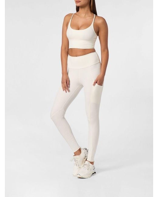 Philipp Plein White Cropped Sports Bralette Top With Criss-Cross Straps