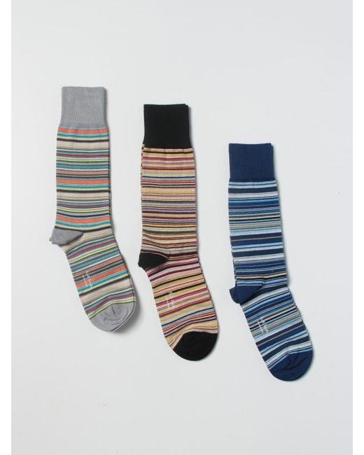 Paul Smith Blue Set Of 3 Pairs Of Striped Cotton Socks for men