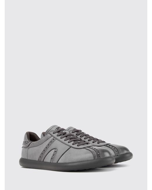 Camper Gray Twins Calfskin Leather Trainers With Brogue Detailing And Tonal Logo for men